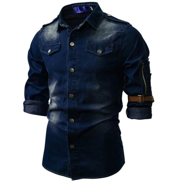 Cămașă de bărbați din denim F567 albastru inchis M
