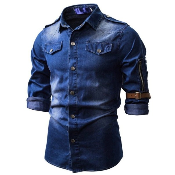 Cămașă de bărbați din denim F567 albastru XL