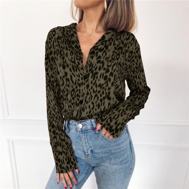 Cămașă de damă cu model leopard verde inchis M