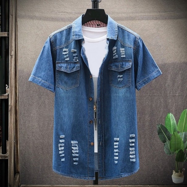 Cămașă din denim pentru bărbați F775 albastru inchis XXS