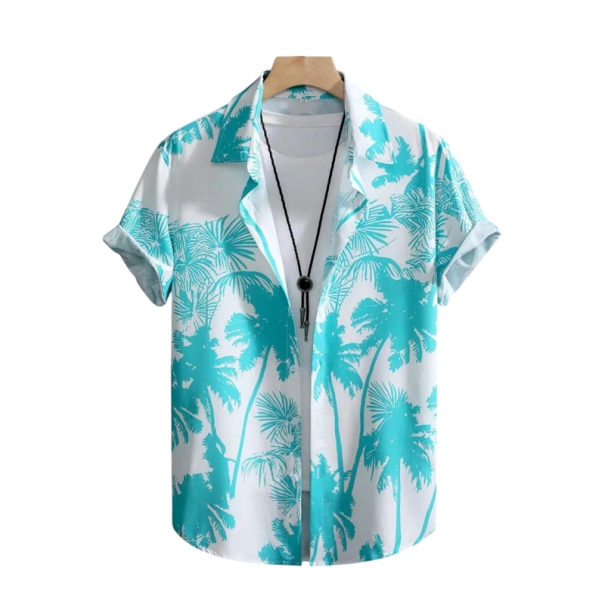 Cămașă pentru bărbați cu mânecă scurtă Design de vară Imprimare palmă Închidere cu butoni Decolteu în V Poliester și spandex albastru XXL