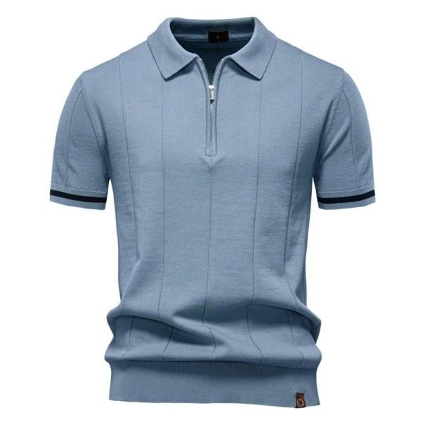 Cămașă polo pentru bărbați cu fermoar și decolteu în V cu guler Mâneci scurte Uni Polyester Viskoză Stil elegant albastru XS