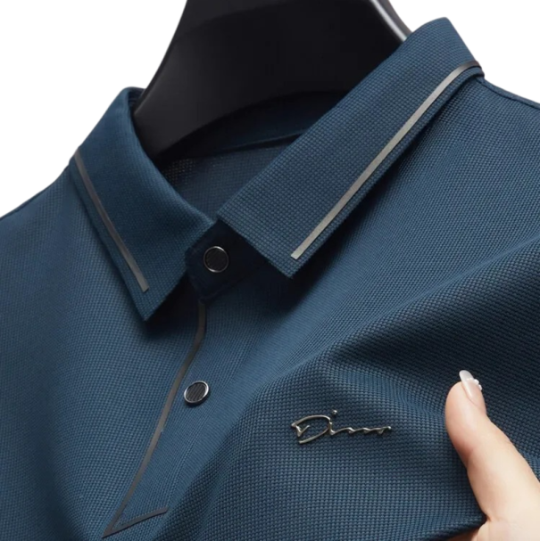 Cămașă polo pentru bărbați cu mânecă scurtă, guler și nasturi, tricou elegant uni din poliester și spandex albastru inchis S