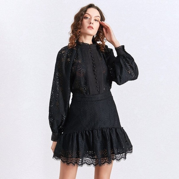Cămașă și fustă din dantelă pentru femei negru L