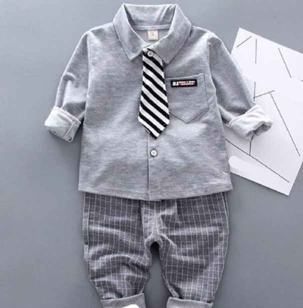 Cămașă și pantaloni de băiat L1579 gri 9-12 luni