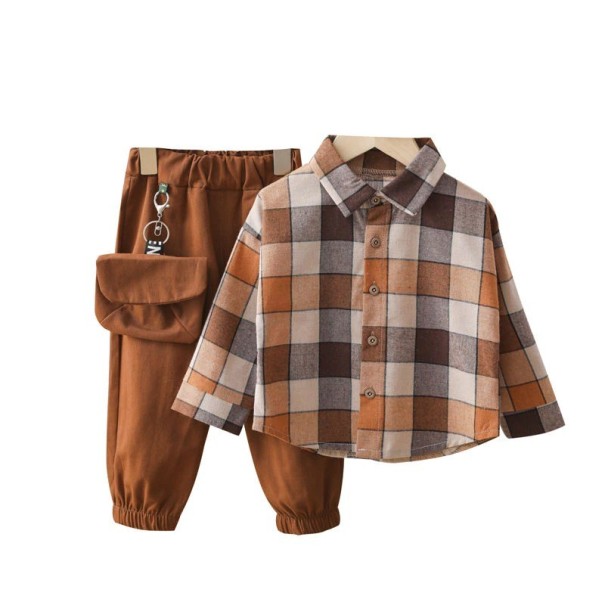 Cămașă și pantaloni de băiat L1587 maro 6-12 luni