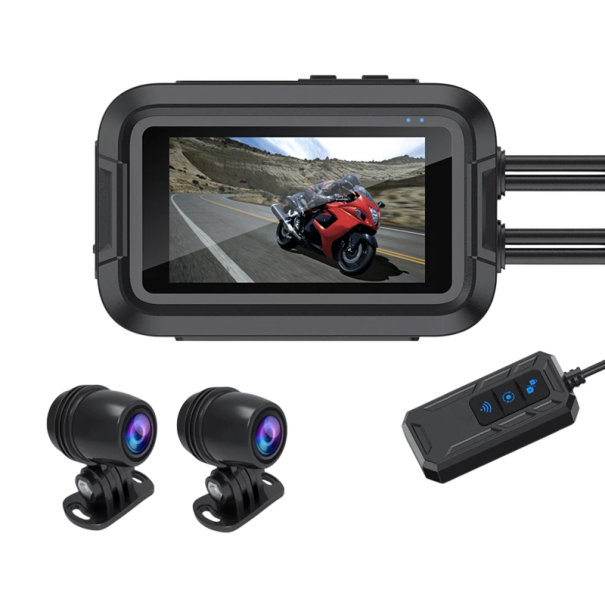 Cameră de bord duală pentru motocicletă 1080P DVR frontală și spate, rezistentă la apă, cu WiFi, camere rotative de 150 de grade, neagră, înregistrare a călătoriei pe motocicletă 1