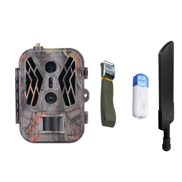 Caméra de chasse 36MP 4K avec vision nocturne et détection de mouvement Double objectif 4G transmission en direct 30fps LCD 2,4" Étanche IP65 TF 256GB 8000mAh 1