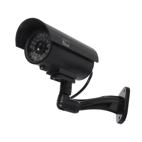 Cameră de securitate falsă solară cu LED roșu, simulare CCTV impermeabilă, utilizare în exterior, suport reglabil la 360°, montare pe perete negru