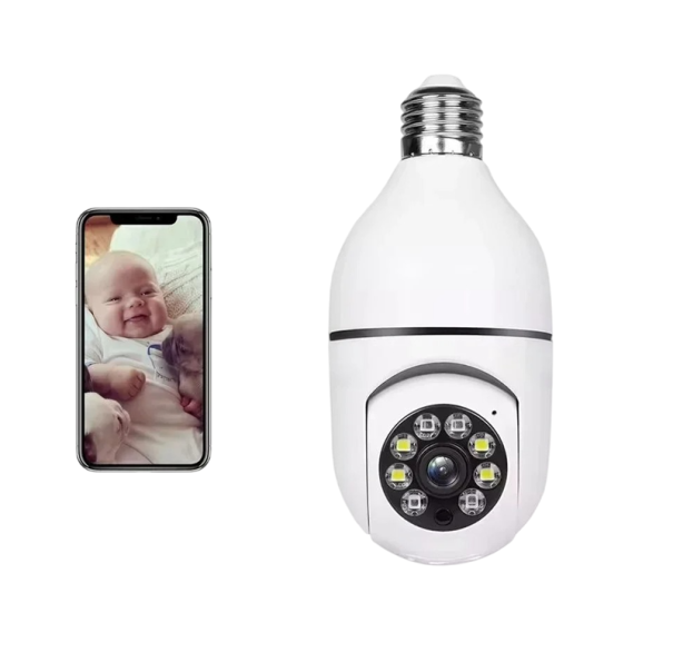 Caméra de sécurité IP WiFi pour douille E27 avec vision nocturne 3MP HD caméra blanche pour surveillance domestique et surveillance à distance via mobile 1