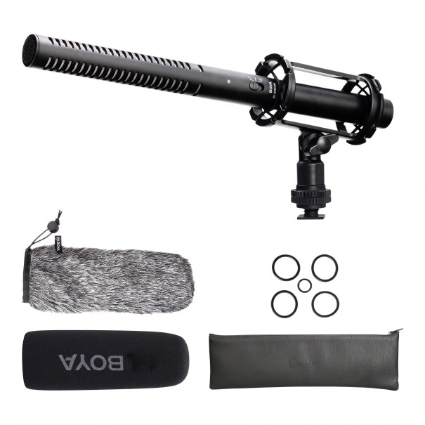 Camera Microphone 38 x 2.2 cm in Black with Shock Mount, Foam and Furry Windshield for Filming and Interviews 1