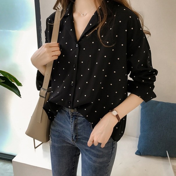 Camicia a pois da donna nero S