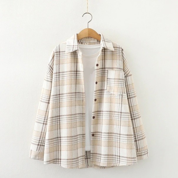 Camicia a quadri da donna P2070 beige L