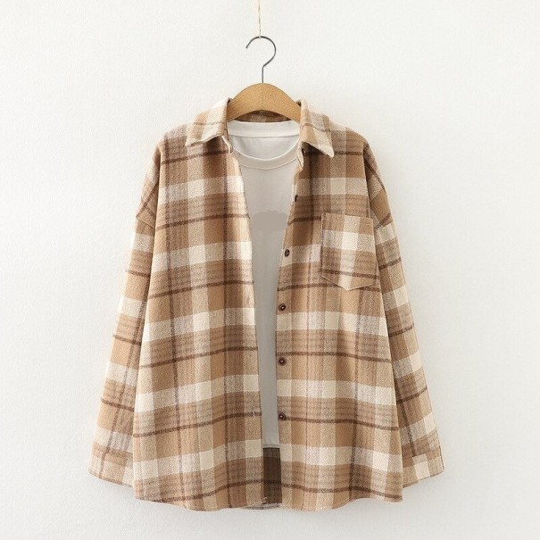 Camicia a quadri da donna P2070 marrone chiaro L