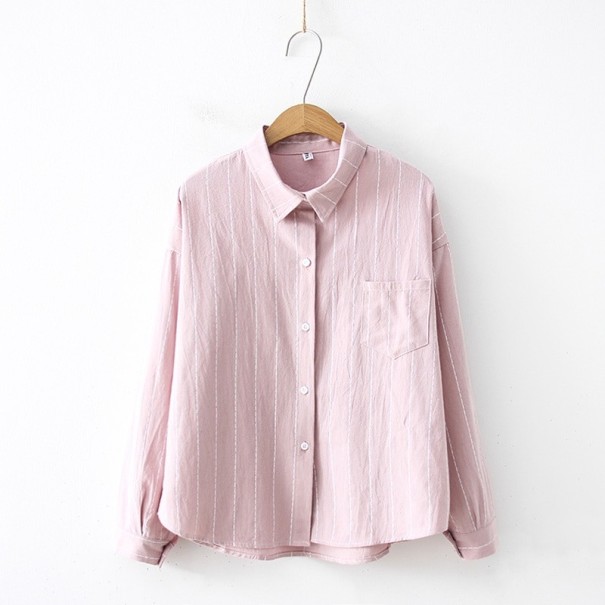 Camicia a righe da donna con maniche lunghe rosa chiaro