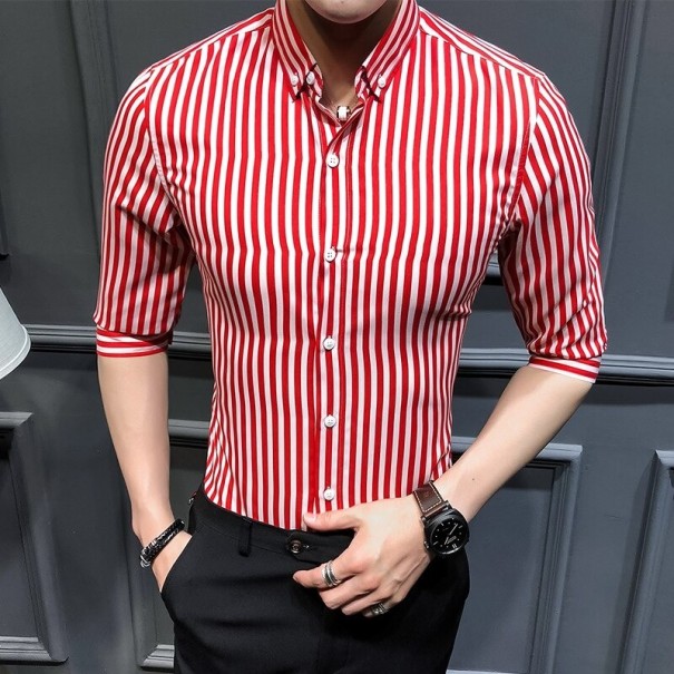 Camicia a righe da uomo F595 rosso L
