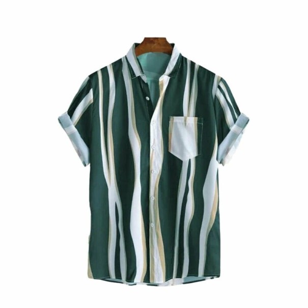 Camicia a righe da uomo F796 verde scuro M
