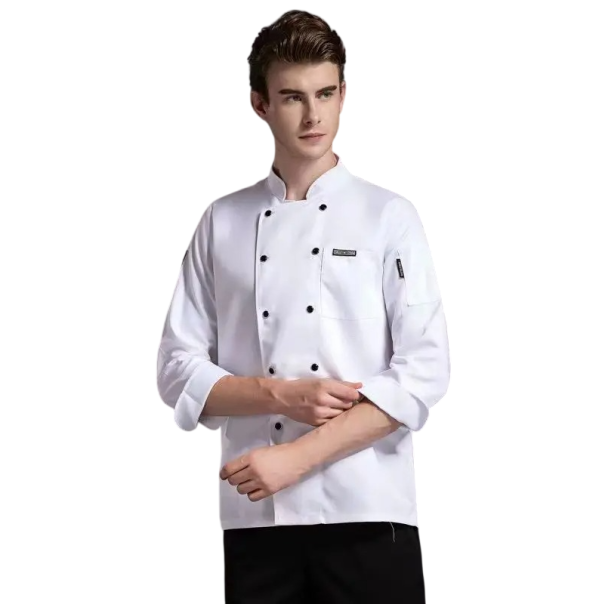 Camicia da cuoco a maniche lunghe con bottoni colletto e tasche in poliestere abbigliamento da lavoro per cucina abbigliamento gastronomico bianco L