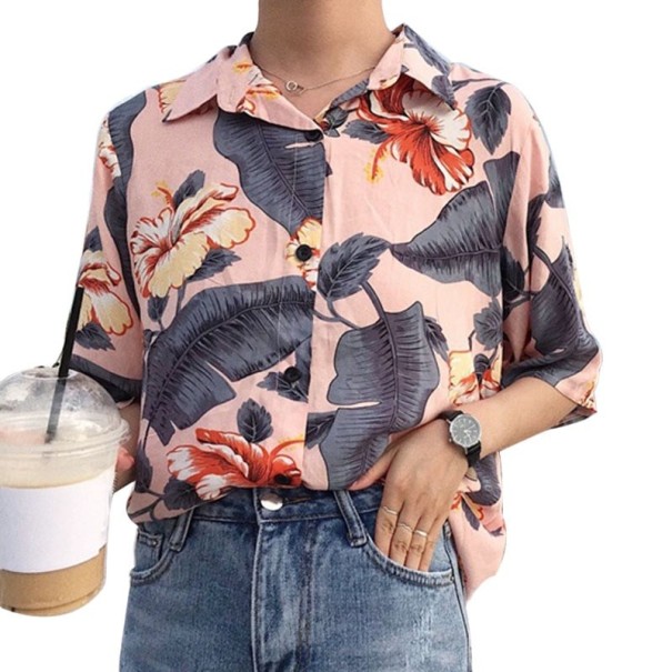 Camicia da donna con stampa floreale rosa