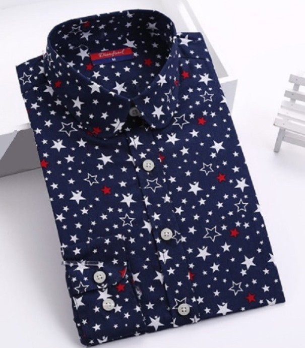 Camicia da donna con stelle J1046 blu scuro S