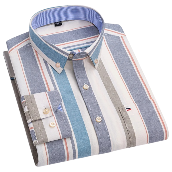 Camicia da uomo a manica lunga in cotone a righe colorate con chiusura a bottoni, colletto e taschino per uso quotidiano 7XL
