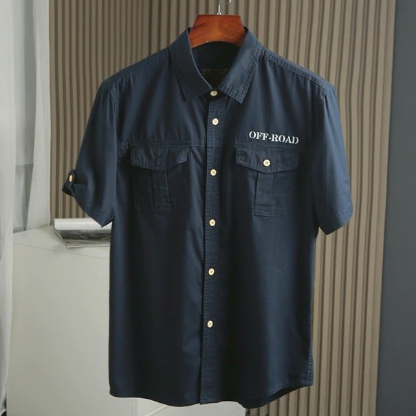 Camicia da uomo a maniche corte F575 blu scuro XXL