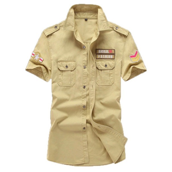 Camicia da uomo a maniche corte F807 beige L