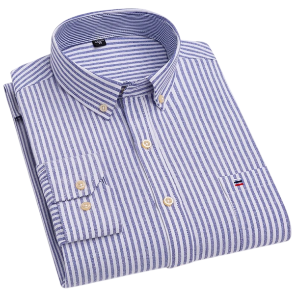 Camicia da uomo con colletto e taschino Motivo a righe in tinta unita Camicia in cotone con bottoni per uso quotidiano blu S