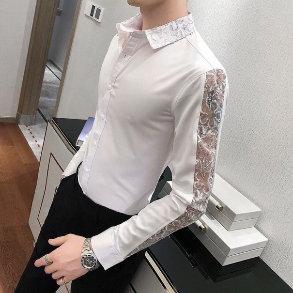 Camicia da uomo con pizzo bianco S