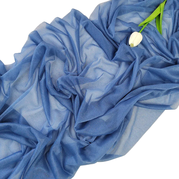 Caminito de chiffon para mesa 75x300 cm Tela de poliéster transparente decoración para boda estilo boho celebración de cumpleaños arco nupcial cobertura colgante azul oscuro