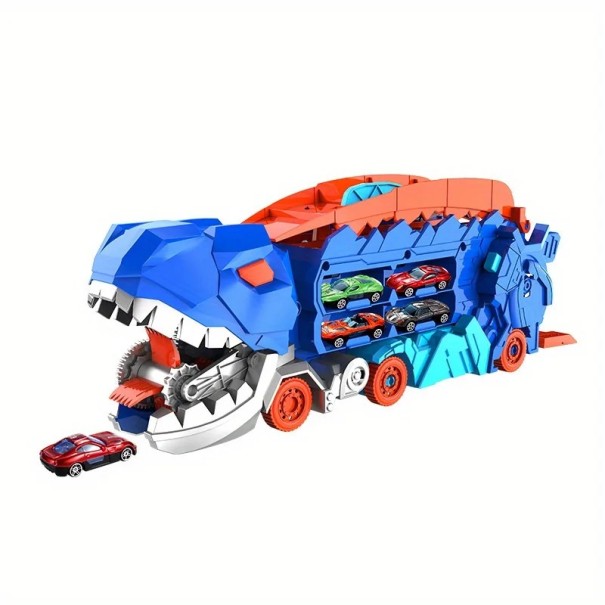 Camion din plastic pliabil cu dinozauri de 50 cm, transportabil, cu 4 mașinuțe mici 1