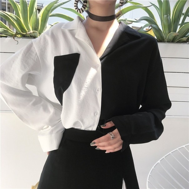 Camisa bicolor mujer negro L