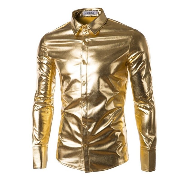 Camisa brillante de hombre dorado XL