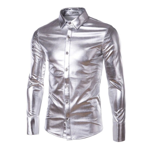 Camisa brillante de hombre plateado XL