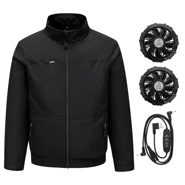 Camisa de arrefecimento masculina com 2 ventiladores USB climatização colete de trabalho unissexo com gola alta com fecho e bolsos POLIÉSTER várias cores preto XS