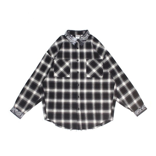 Camisa de cuadros para hombre F681 negro M