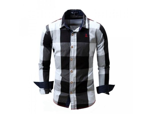 Camisa de cuadros para hombre J2599 gris oscuro XS