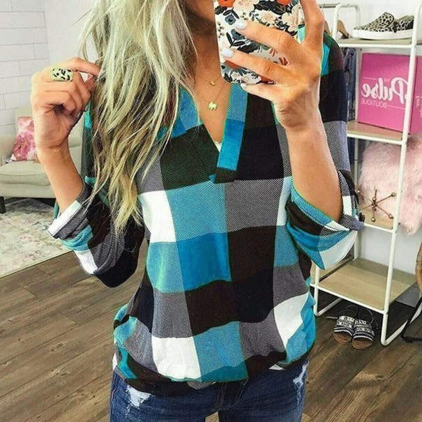 Camisa de cuadros para mujer azul claro XXL