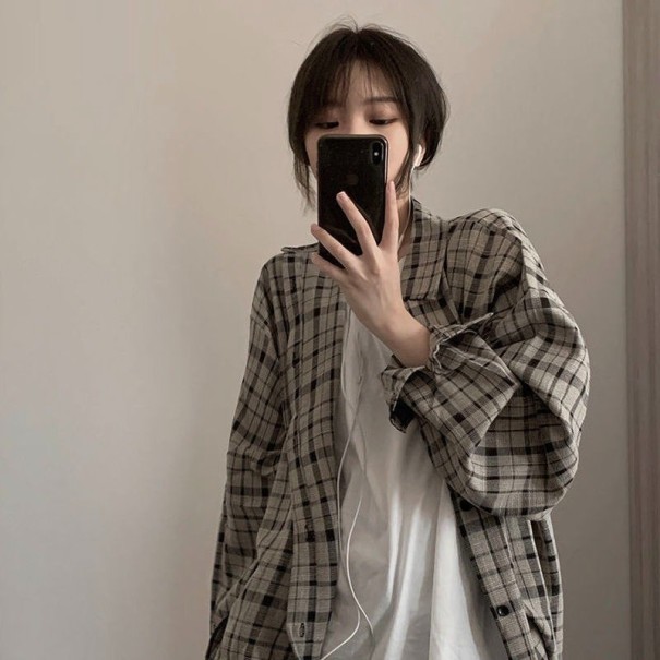 Camisa de cuadros para mujer P1728 gris M