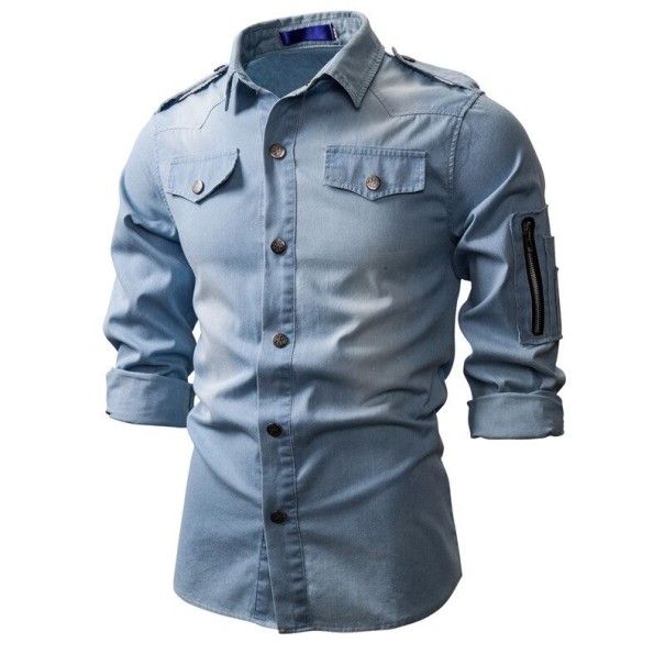 Camisa de ganga para homem F567 azul claro XXL