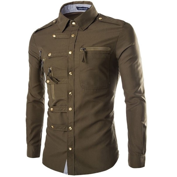 Camisa de hombre A3082 verde militar XXS