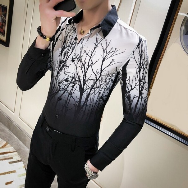 Camisa de hombre con arboles negro XS