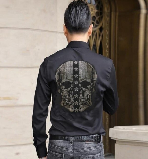 Camisa de hombre con calavera negro S 1