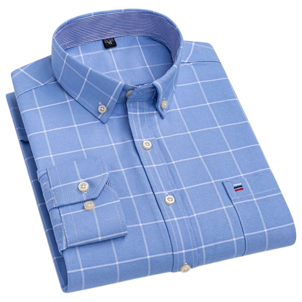 Camisa de hombre con cuello y bolsillo Patrón a cuadros en un solo color Camisa de algodón con botones para uso diario azul claro XXL