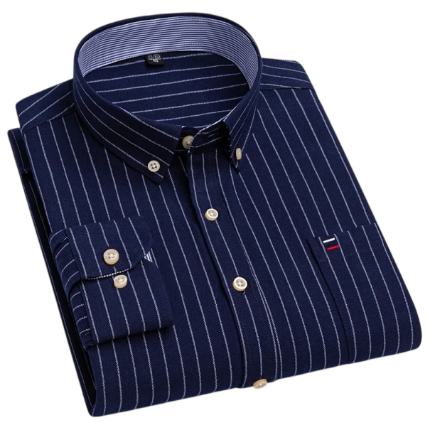 Camisa de hombre con cuello y bolsillo Patrón a rayas de un solo color Camisa de algodón con botones para uso diario azul oscuro M