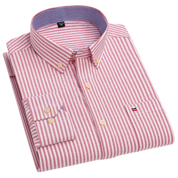 Camisa de hombre con cuello y bolsillo Patrón a rayas en un solo color Camisa de algodón con botones para uso diario rojo S