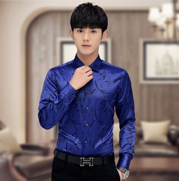Camisa de hombre con estampado J1426 azul 3XL Camisa de hombre con estampado J1426 azul 3XL