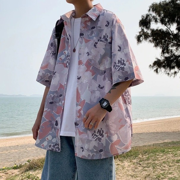 Camisa de hombre con flores F650 gris S