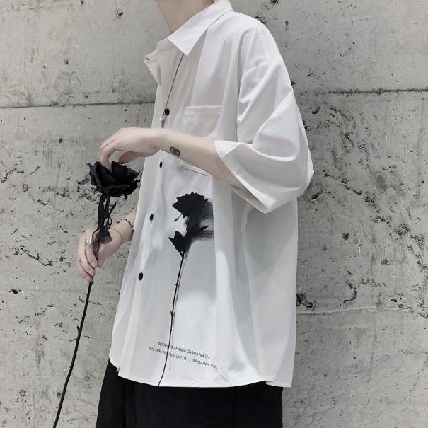 Camisa de hombre con flores F677 blanco XL