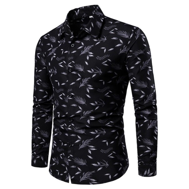 Camisa de hombre con hojas F527 blanco L